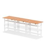 Air Back-to-Back 1600 x 600mm Height Adjustable 6 Person Bench Desk Oak Top with Cable Ports White Frame HA02272
