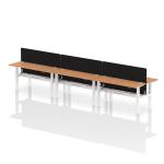 Air Back-to-Back 1600 x 600mm Height Adjustable 6 Person Bench Desk Oak Top with Cable Ports White Frame with Black Straight Screen HA02273