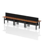 Air Back-to-Back 1600 x 600mm Height Adjustable 6 Person Bench Desk Walnut Top with Cable Ports Black Frame with Black Straight Screen HA02275