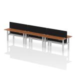 Air Back-to-Back 1600 x 600mm Height Adjustable 6 Person Bench Desk Walnut Top with Cable Ports Silver Frame with Black Straight Screen HA02277