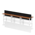 Air Back-to-Back 1600 x 600mm Height Adjustable 6 Person Bench Desk Walnut Top with Cable Ports White Frame with Black Straight Screen HA02279
