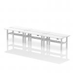 Air Back-to-Back 1600 x 600mm Height Adjustable 6 Person Office Bench Desk White Top with Cable Ports Silver Frame HA02282