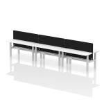 Air Back-to-Back 1600 x 600mm Height Adjustable 6 Person Bench Desk White Top with Cable Ports Silver Frame with Black Straight Screen HA02283