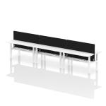 Air Back-to-Back 1600 x 600mm Height Adjustable 6 Person Bench Desk White Top with Cable Ports White Frame with Black Straight Screen HA02285