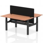 Air Back-to-Back 1600 x 800mm Height Adjustable 2 Person Office Bench Desk Beech Top with Cable Ports Black Frame with Black Straight Screen HA02287