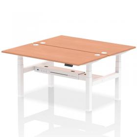 Air Back-to-Back 1600 x 800mm Height Adjustable 2 Person Office Bench Desk Beech Top with Cable Ports White Frame HA02290