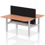 Air Back-to-Back 1600 x 800mm Height Adjustable 2 Person Office Bench Desk Beech Top with Scalloped Edge Silver Frame with Black Straight Screen HA02295