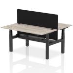 Air Back-to-Back 1600 x 800mm Height Adjustable 2 Person Bench Desk Grey Oak Top with Cable Ports Black Frame with Black Straight Screen HA02299