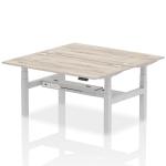 Air Back-to-Back 1600 x 800mm Height Adjustable 2 Person Bench Desk Grey Oak Top with Cable Ports Silver Frame HA02300
