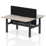 Air Back-to-Back 1600 x 800mm Height Adjustable 2 Person Bench Desk Grey Oak Top with Scalloped Edge Black Frame with Black Straight Screen HA02305