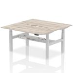Air Back-to-Back 1600 x 800mm Height Adjustable 2 Person Bench Desk Grey Oak Top with Scalloped Edge Silver Frame HA02306