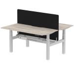 Air Back-to-Back 1600 x 800mm Height Adjustable 2 Person Bench Desk Grey Oak Top with Scalloped Edge Silver Frame with Black Straight Screen HA02307