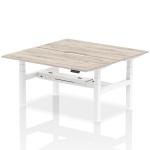 Air Back-to-Back 1600 x 800mm Height Adjustable 2 Person Bench Desk Grey Oak Top with Scalloped Edge White Frame HA02308
