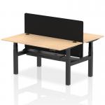 Air Back-to-Back 1600 x 800mm Height Adjustable 2 Person Office Bench Desk Maple Top with Cable Ports Black Frame with Black Straight Screen HA02311