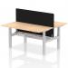 Air Back-to-Back 1600 x 800mm Height Adjustable 2 Person Office Bench Desk Maple Top with Cable Ports Silver Frame with Black Straight Screen HA02313