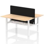 Air Back-to-Back 1600 x 800mm Height Adjustable 2 Person Bench Desk Maple Top with Cable Ports White Frame with Black Straight Screen HA02315