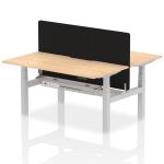 Air Back-to-Back 1600 x 800mm Height Adjustable 2 Person Bench Desk Maple Top with Scalloped Edge Silver Frame with Black Straight Screen HA02319