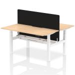 Air Back-to-Back 1600 x 800mm Height Adjustable 2 Person Bench Desk Maple Top with Scalloped Edge White Frame with Black Straight Screen HA02321
