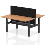 Air Back-to-Back 1600 x 800mm Height Adjustable 2 Person Bench Desk Oak Top with Cable Ports Black Frame with Black Straight Screen HA02323