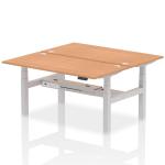 Air Back-to-Back 1600 x 800mm Height Adjustable 2 Person Bench Desk Oak Top with Cable Ports Silver Frame HA02324