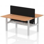 Air Back-to-Back 1600 x 800mm Height Adjustable 2 Person Office Bench Desk Oak Top with Cable Ports Silver Frame with Black Straight Screen HA02325