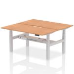 Air Back-to-Back 1600 x 800mm Height Adjustable 2 Person Bench Desk Oak Top with Scalloped Edge Silver Frame HA02330