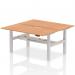 Air Back-to-Back 1600 x 800mm Height Adjustable 2 Person Office Bench Desk Oak Top with Scalloped Edge Silver Frame HA02330