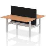 Air Back-to-Back 1600 x 800mm Height Adjustable 2 Person Office Bench Desk Oak Top with Scalloped Edge Silver Frame with Black Straight Screen HA02331