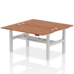 Air Back-to-Back 1600 x 800mm Height Adjustable 2 Person Bench Desk Walnut Top with Cable Ports Silver Frame HA02336