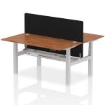 Air Back-to-Back 1600 x 800mm Height Adjustable 2 Person Bench Desk Walnut Top with Cable Ports Silver Frame with Black Straight Screen HA02337