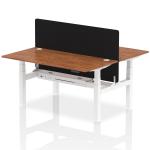 Air Back-to-Back 1600 x 800mm Height Adjustable 2 Person Bench Desk Walnut Top with Cable Ports White Frame with Black Straight Screen HA02339