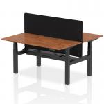 Air Back-to-Back 1600 x 800mm Height Adjustable 2 Person Office Bench Desk Walnut Top with Scalloped Edge Black Frame with Black Straight Screen HA02341