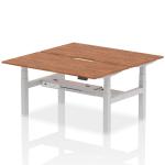 Air Back-to-Back 1600 x 800mm Height Adjustable 2 Person Bench Desk Walnut Top with Scalloped Edge Silver Frame HA02342