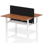 Air Back-to-Back 1600 x 800mm Height Adjustable 2 Person Bench Desk Walnut Top with Scalloped Edge White Frame with Black Straight Screen HA02345