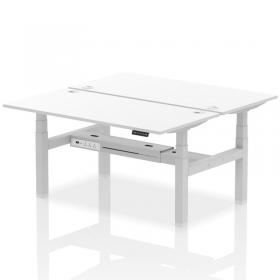 Air Back-to-Back 1600 x 800mm Height Adjustable 2 Person Office Bench Desk White Top with Cable Ports Silver Frame HA02348