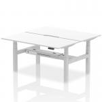 Air Back-to-Back 1600 x 800mm Height Adjustable 2 Person Office Bench Desk White Top with Scalloped Edge Silver Frame HA02354