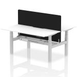 Air Back-to-Back 1600 x 800mm Height Adjustable 2 Person Bench Desk White Top with Scalloped Edge Silver Frame with Black Straight Screen HA02355