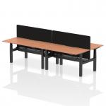 Air Back-to-Back 1600 x 800mm Height Adjustable 4 Person Office Bench Desk Beech Top with Scalloped Edge Black Frame with Black Straight Screen HA02365