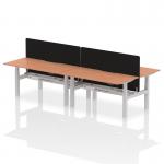 Air Back-to-Back 1600 x 800mm Height Adjustable 4 Person Office Bench Desk Beech Top with Scalloped Edge Silver Frame with Black Straight Screen HA02367