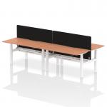 Air Back-to-Back 1600 x 800mm Height Adjustable 4 Person Office Bench Desk Beech Top with Scalloped Edge White Frame with Black Straight Screen HA02369