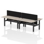 Air Back-to-Back 1600 x 800mm Height Adjustable 4 Person Bench Desk Grey Oak Top with Cable Ports Black Frame with Black Straight Screen HA02371