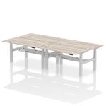 Air Back-to-Back 1600 x 800mm Height Adjustable 4 Person Bench Desk Grey Oak Top with Cable Ports Silver Frame HA02372