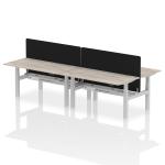Air Back-to-Back 1600 x 800mm Height Adjustable 4 Person Bench Desk Grey Oak Top with Cable Ports Silver Frame with Black Straight Screen HA02373
