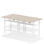 Air Back-to-Back 1600 x 800mm Height Adjustable 4 Person Bench Desk Grey Oak Top with Cable Ports White Frame HA02374