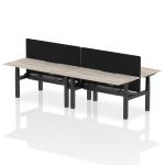 Air Back-to-Back 1600 x 800mm Height Adjustable 4 Person Bench Desk Grey Oak Top with Scalloped Edge Black Frame with Black Straight Screen HA02377