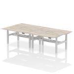 Air Back-to-Back 1600 x 800mm Height Adjustable 4 Person Bench Desk Grey Oak Top with Scalloped Edge Silver Frame HA02378