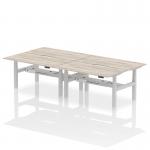 Air Back-to-Back 1600 x 800mm Height Adjustable 4 Person Bench Desk Grey Oak Top with Scalloped Edge Silver Frame HA02378