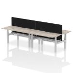 Air Back-to-Back 1600 x 800mm Height Adjustable 4 Person Bench Desk Grey Oak Top with Scalloped Edge Silver Frame with Black Straight Screen HA02379