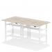 Air Back-to-Back 1600 x 800mm Height Adjustable 4 Person Bench Desk Grey Oak Top with Scalloped Edge White Frame HA02380