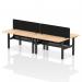 Air Back-to-Back 1600 x 800mm Height Adjustable 4 Person Office Bench Desk Maple Top with Cable Ports Black Frame with Black Straight Screen HA02383